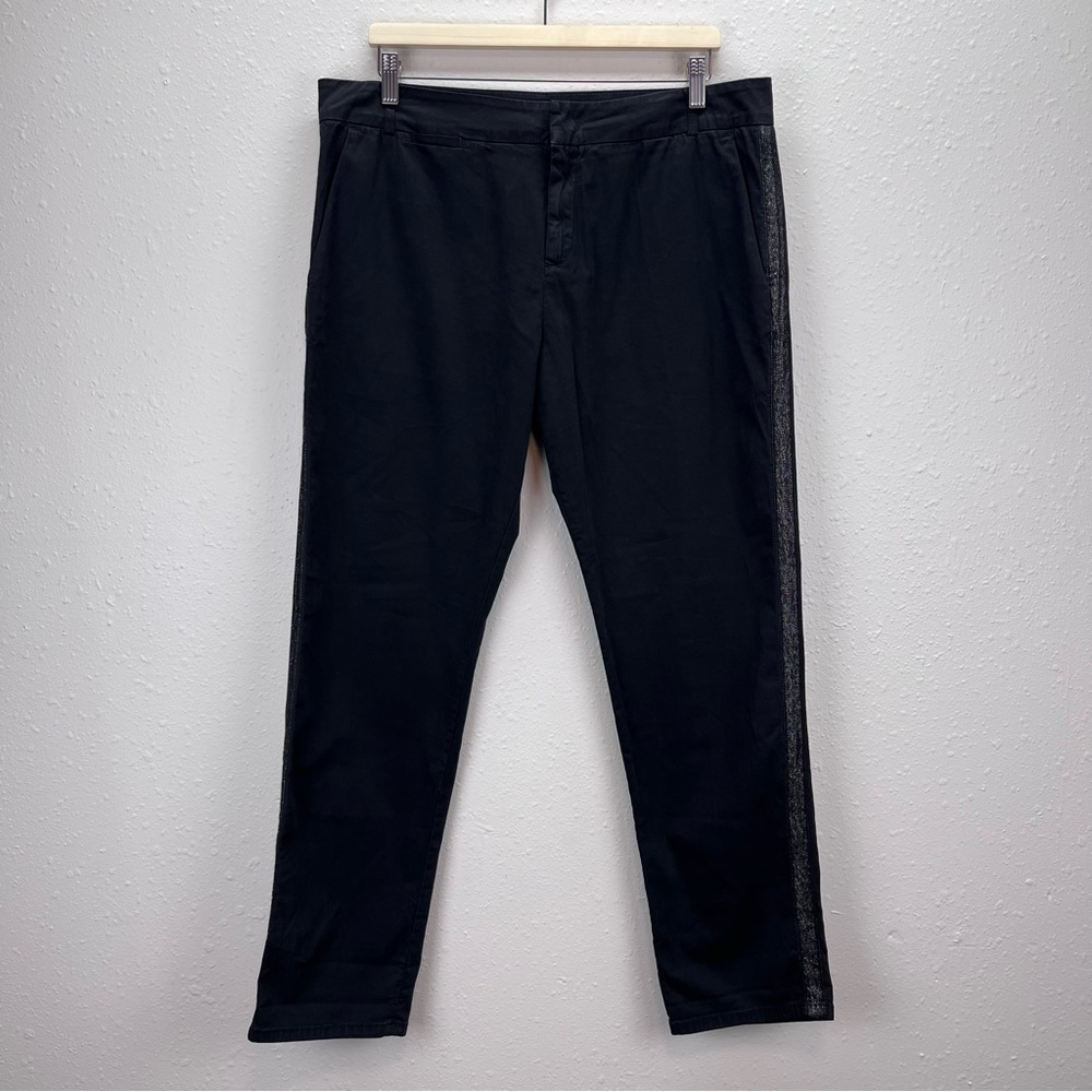 Escada Sport Pants Womens Twelve Chino Metallic Side Stripe Capsule Basic Black